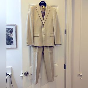 Michael Kors boys tan khaki linen suit jacket and pants Sz 14